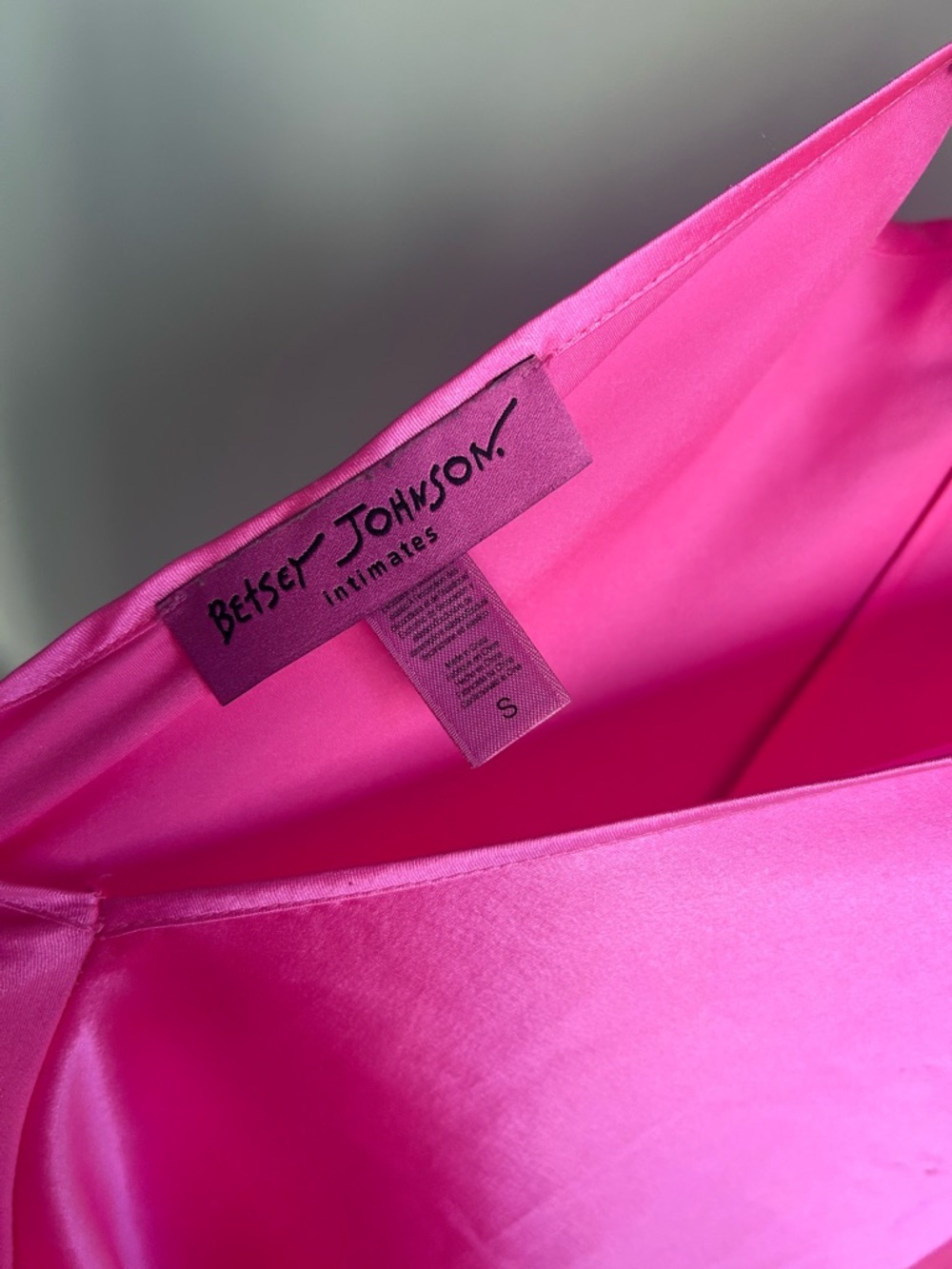 Y2K Betsey Johnson Mini Hot Pink Satin Slip Dress - Picture 4 of 5